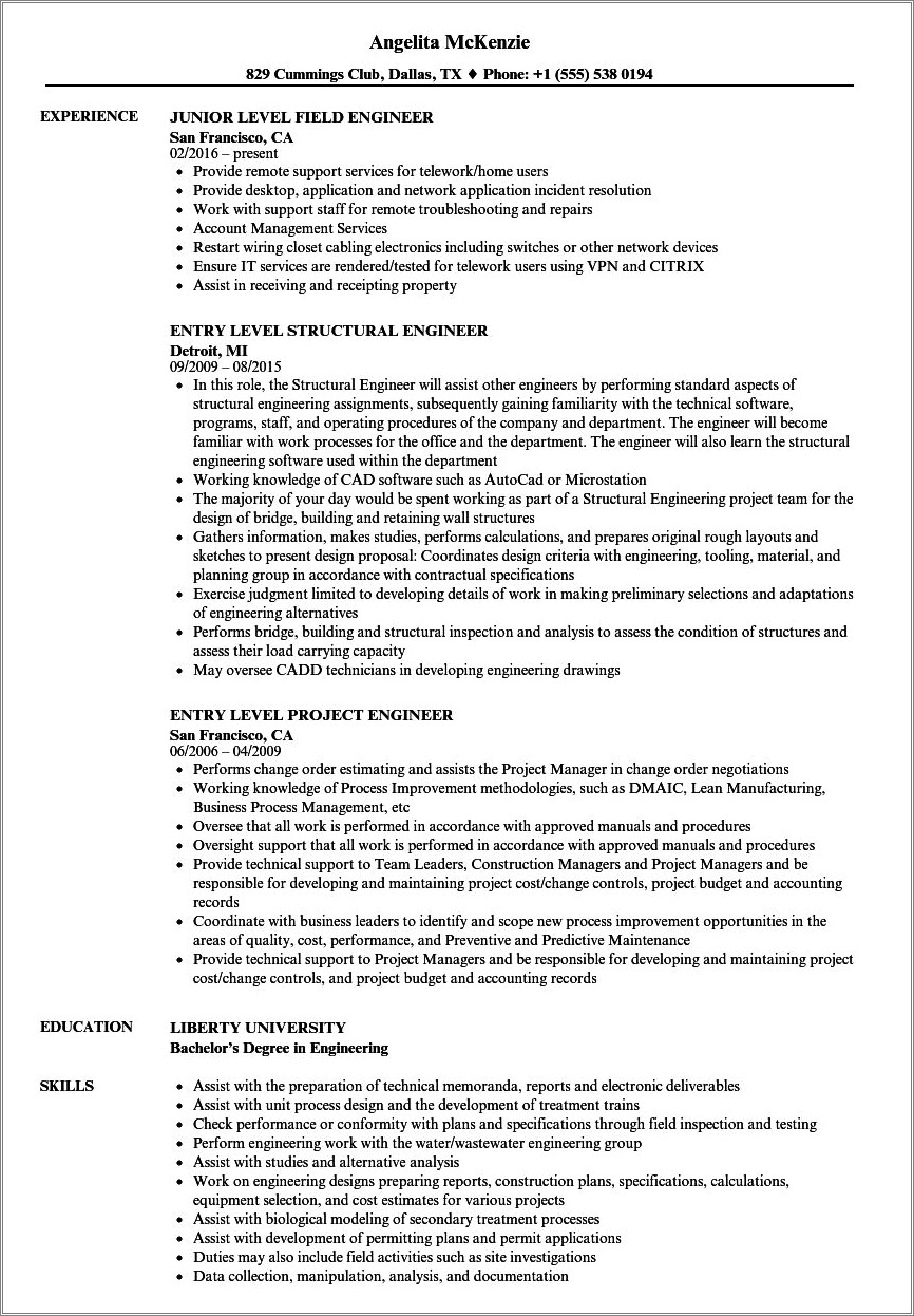 Entry Level Network Engineer Resume Examples