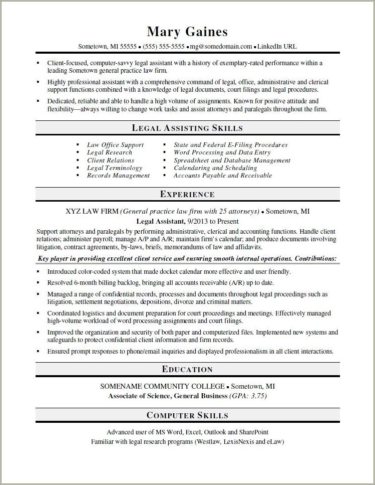 Entry Level Paralegal Resume No Experience