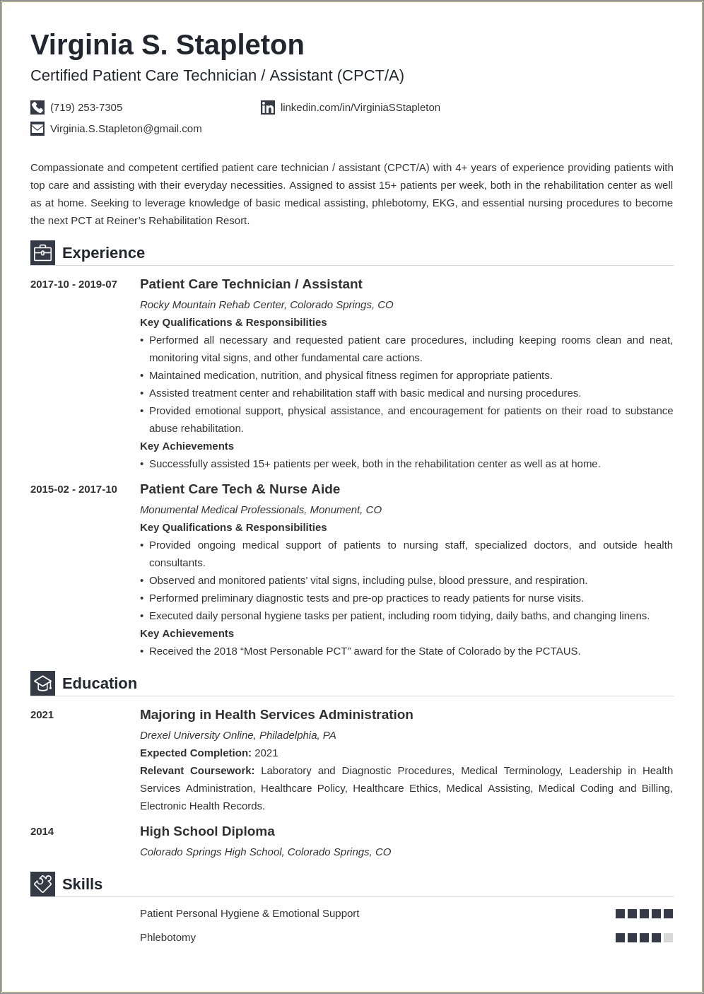 Entry Level Patient Care Technician Resume Objective