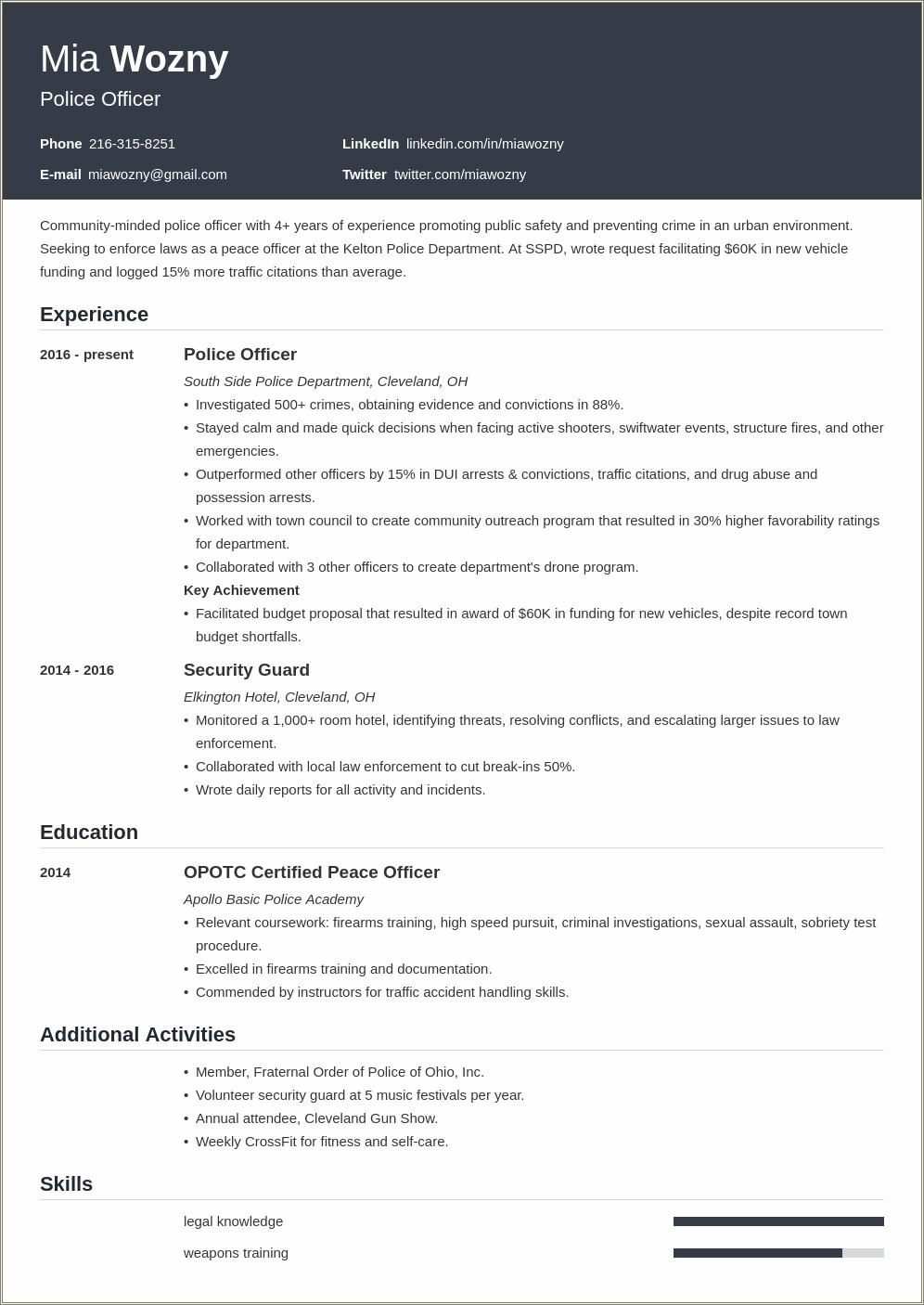 Entry Level Police Officer Resume Templates