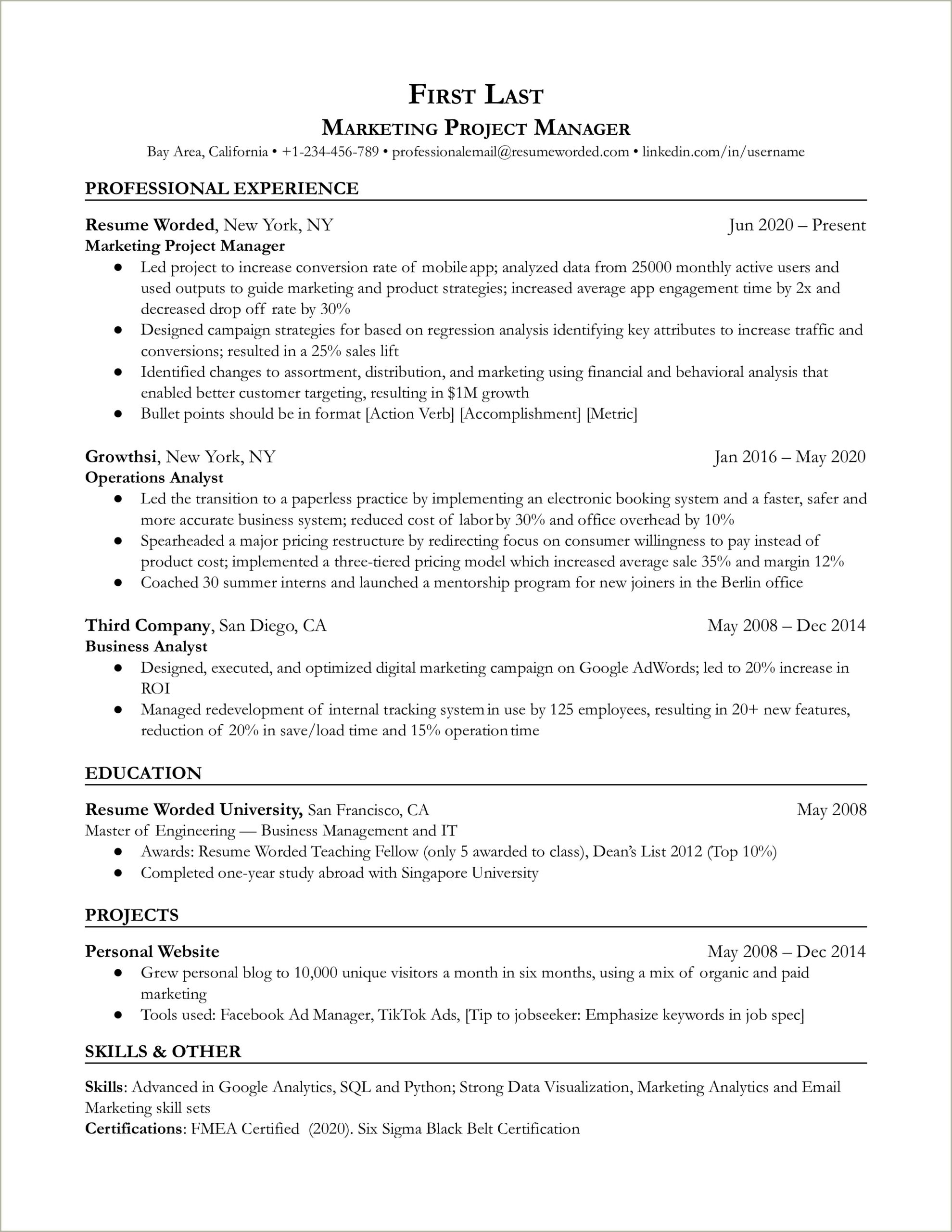 Entry Level Project Manager Resume Summary