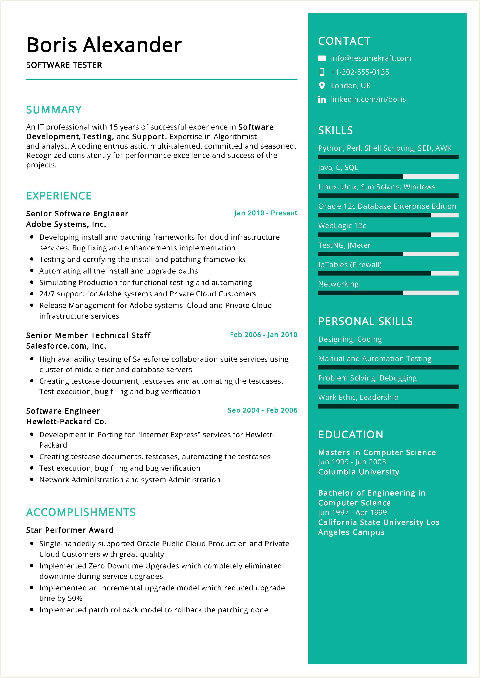 Entry Level Qa Tester Resume Sample With Projects