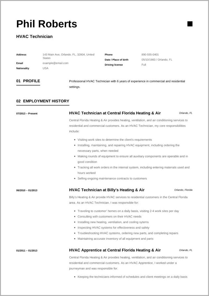 Entry Level Resdintail Maintenance Summary On Resume