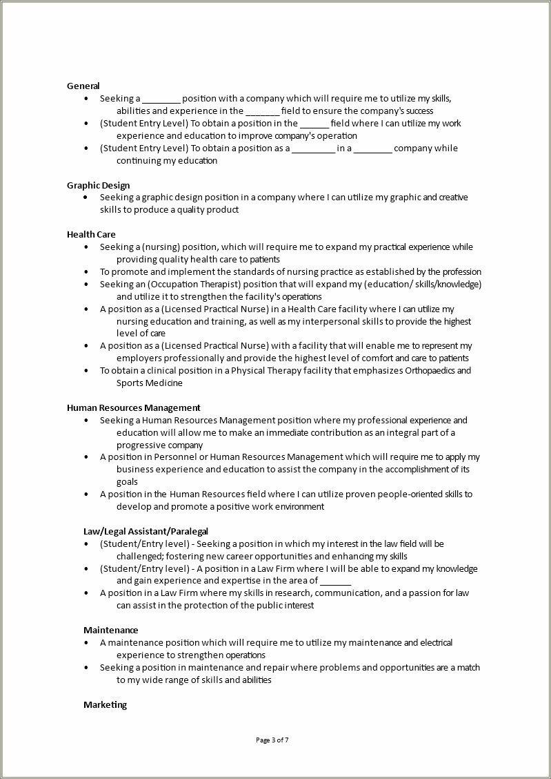Entry Level Resume Objectives For Any Jobs
