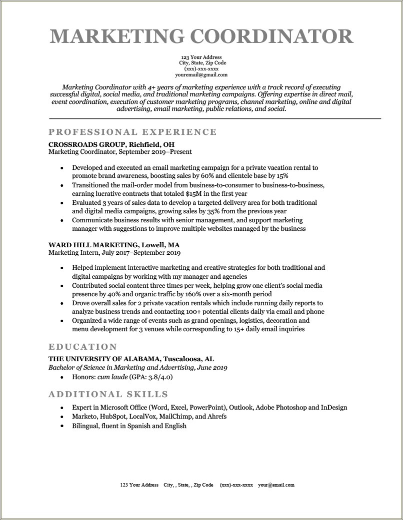 Entry Level Sales And Marketing Resume Sample