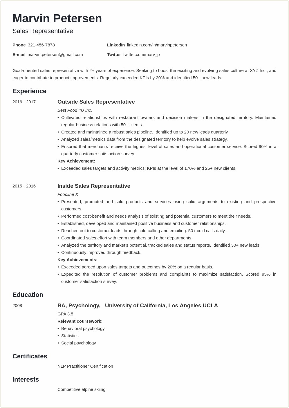 Entry Level Sales Job Resume Sample