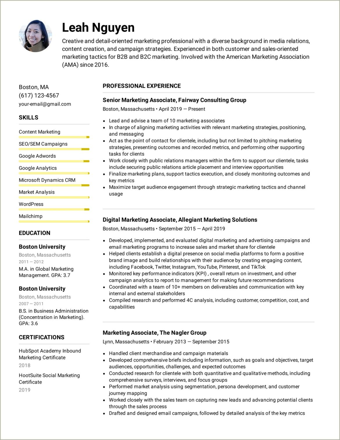 Entry Level Sales Marketing Resume Examples