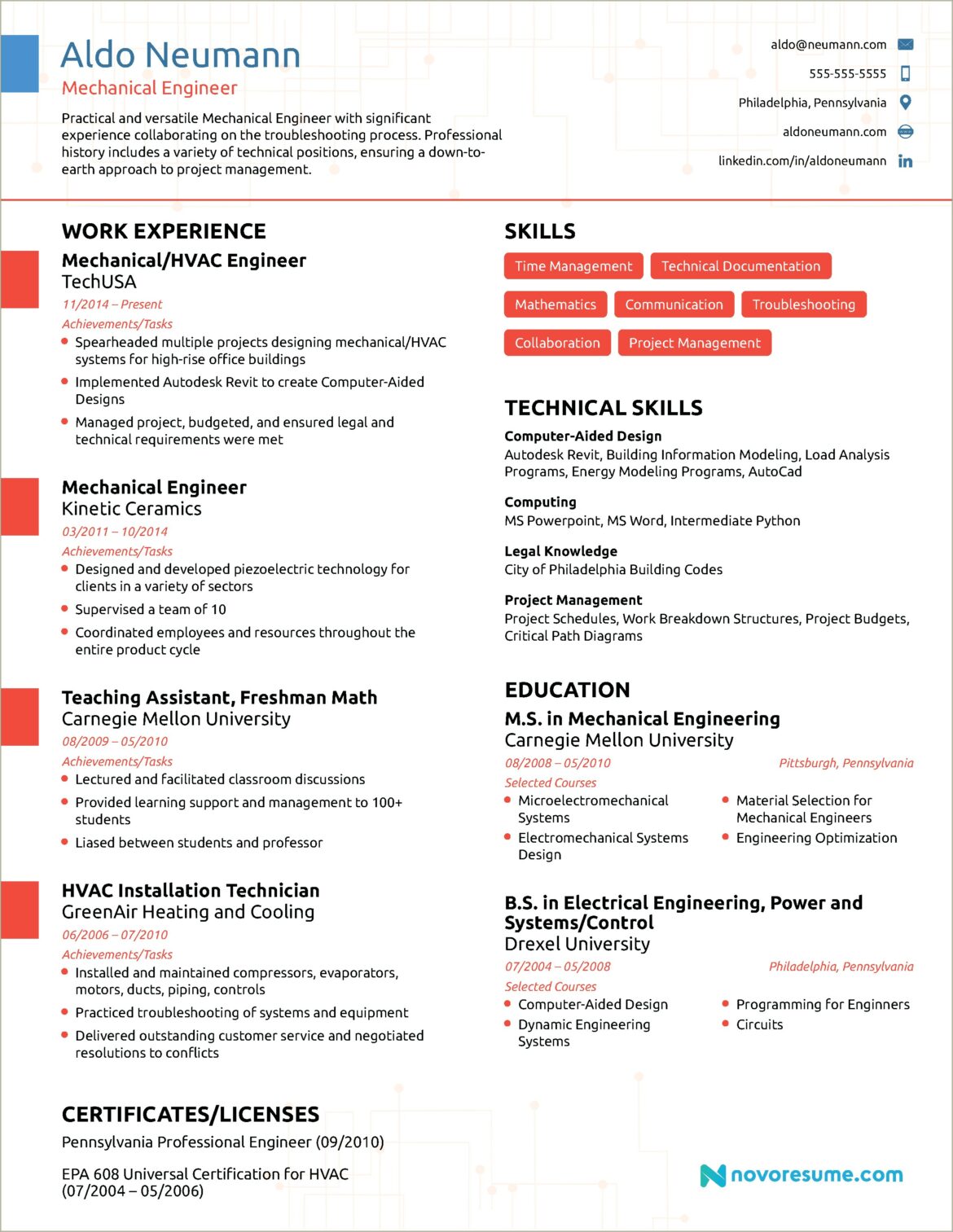 Entry Level Sample Engineering Resume In Word