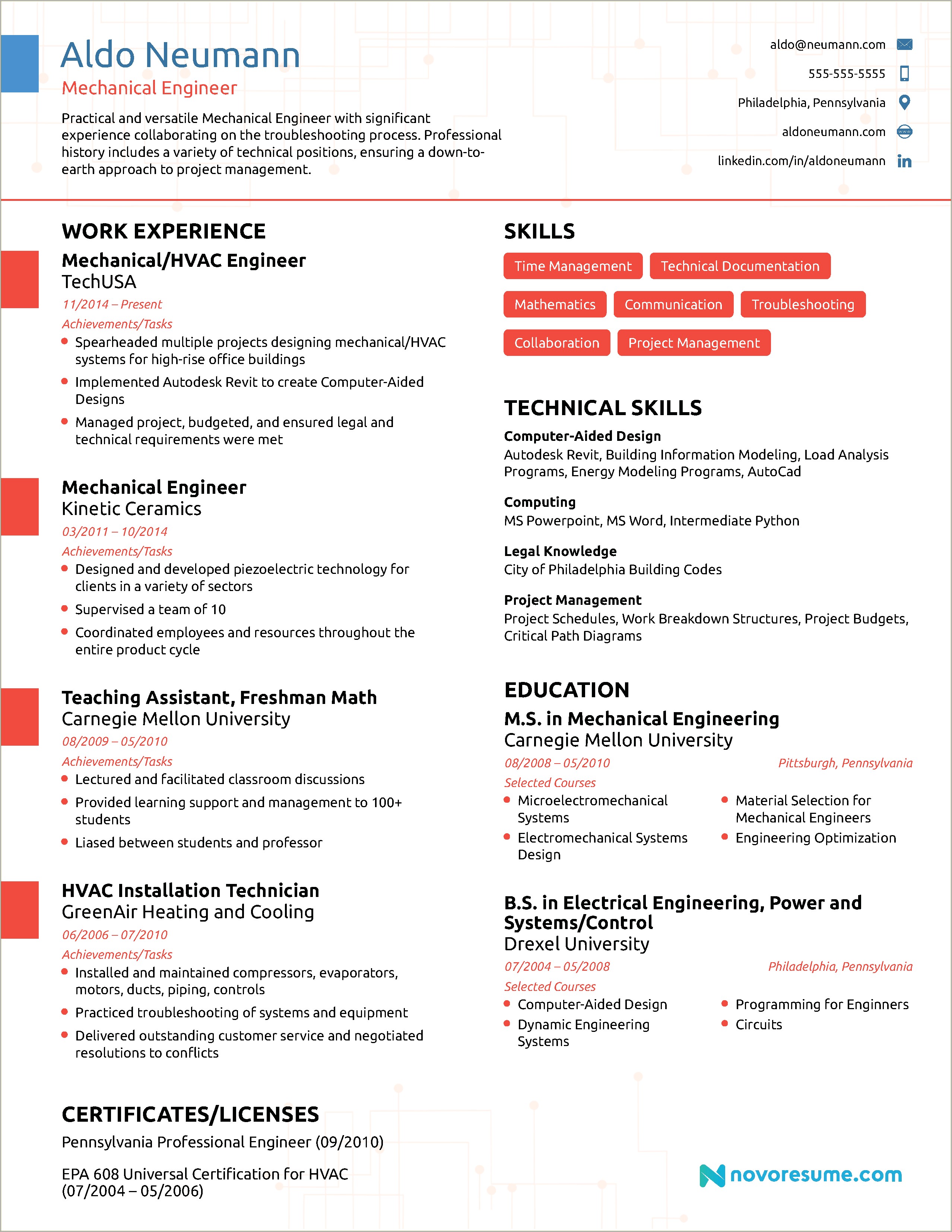 Entry Level Sample Engineering Resume In Word