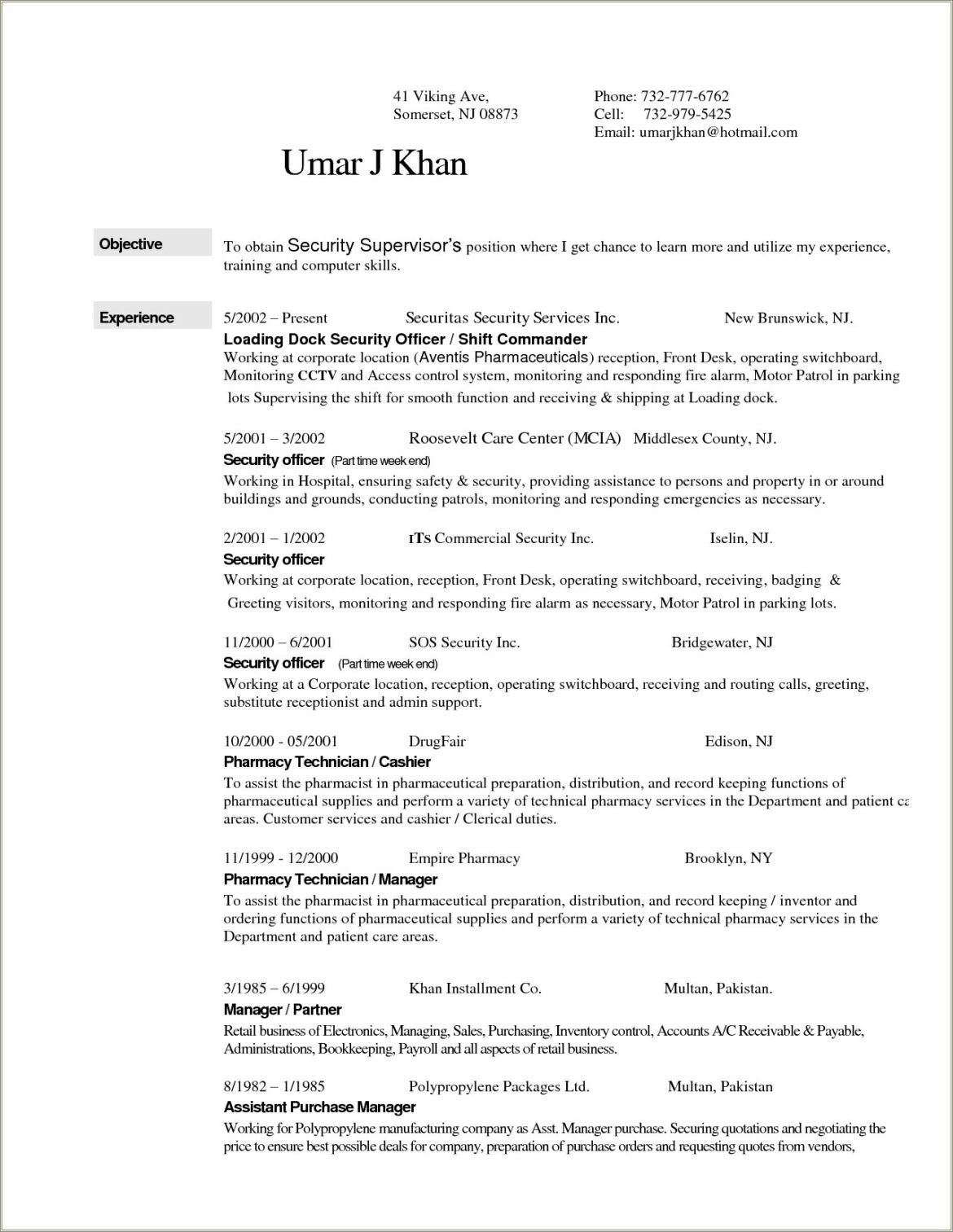 Entry Level Security Guard Resume Examples