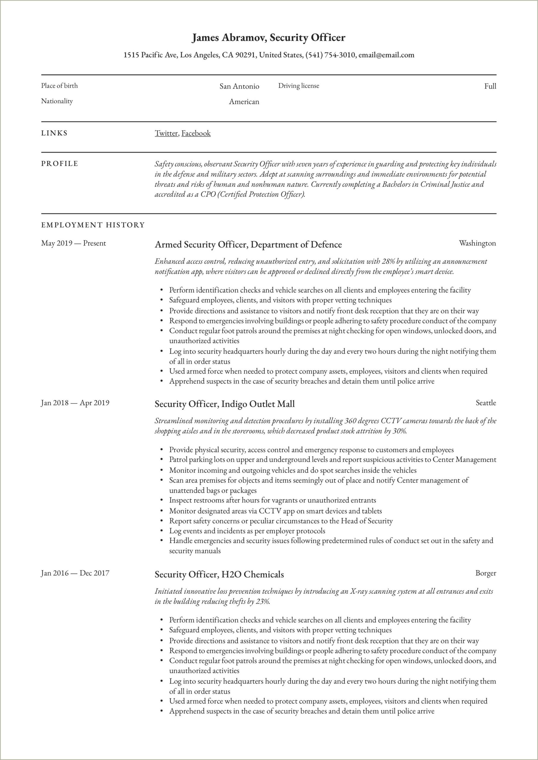 Entry Level Security Officer Resume Objective