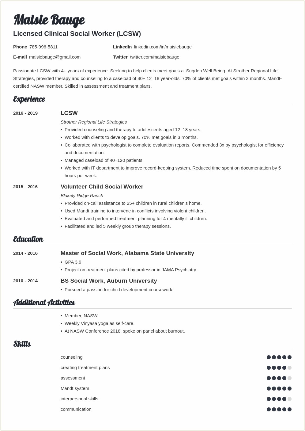 Entry Level Social Work Resume Examples