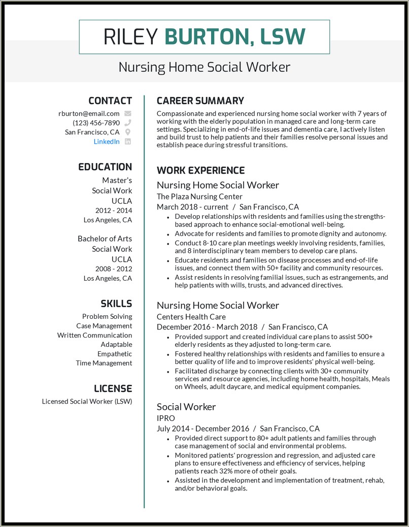 Entry Level Social Work Resume Summary