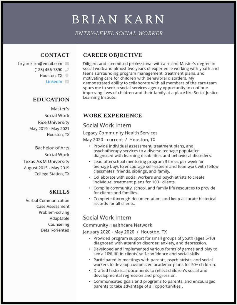 Entry Level Social Worker Resume Template