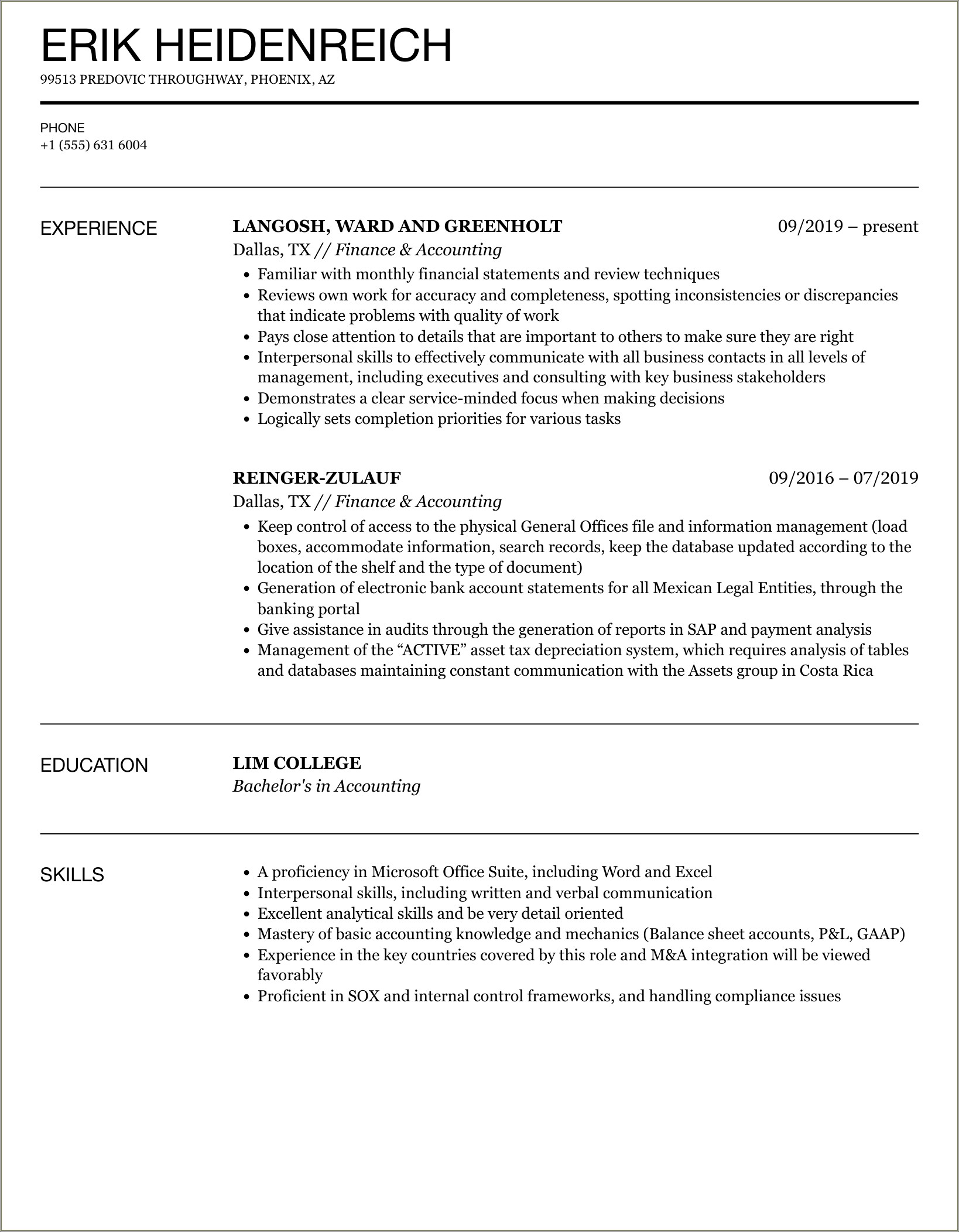 Entry Level Staff Accountant Resume Sample