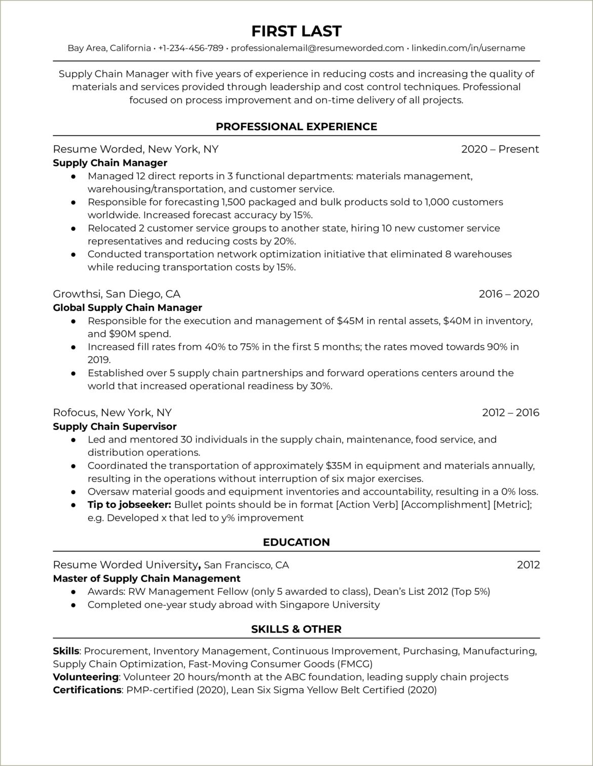 Entry Level Supply Chain Resume Examples