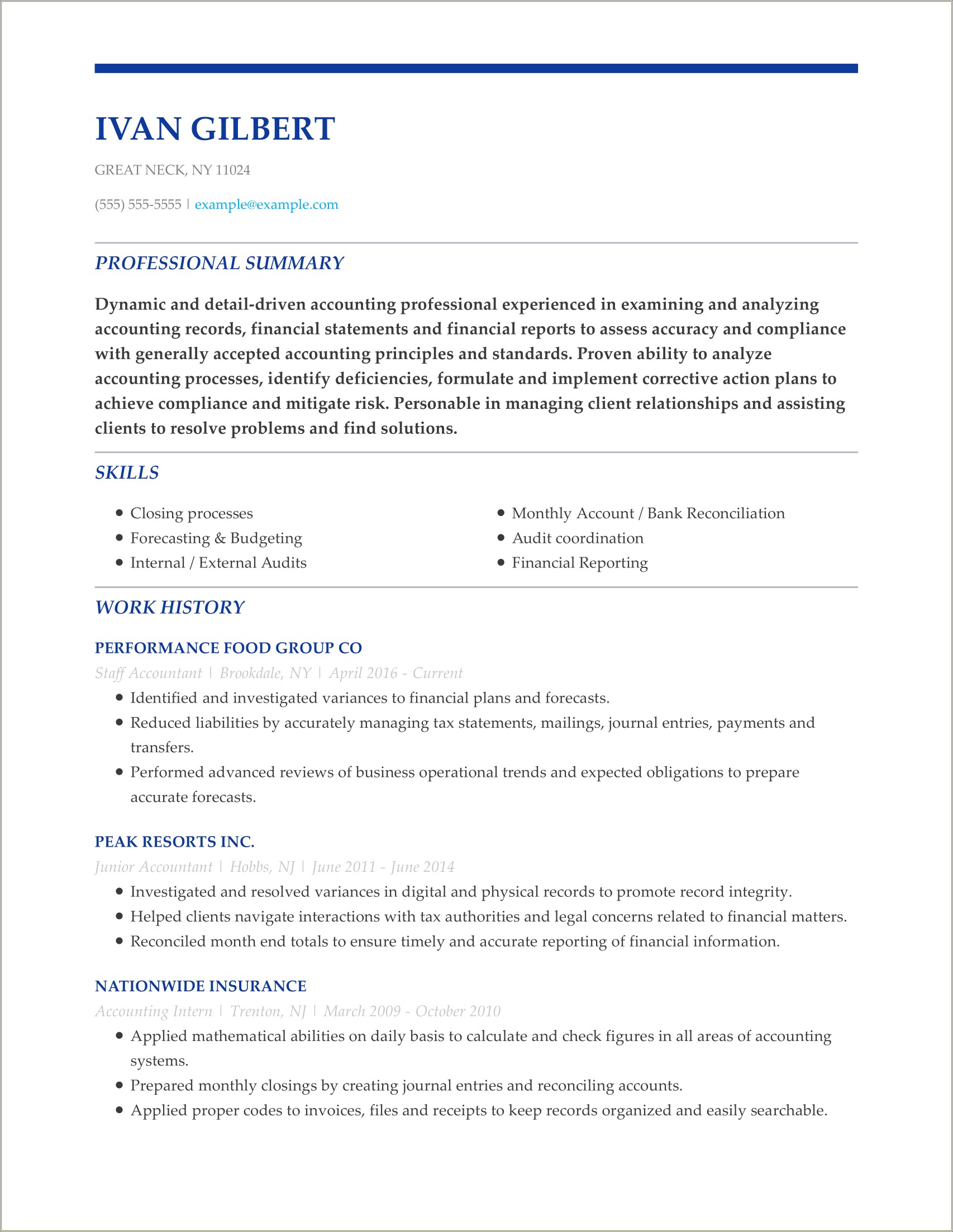 Entry Level Tax Accountant Resume Sample