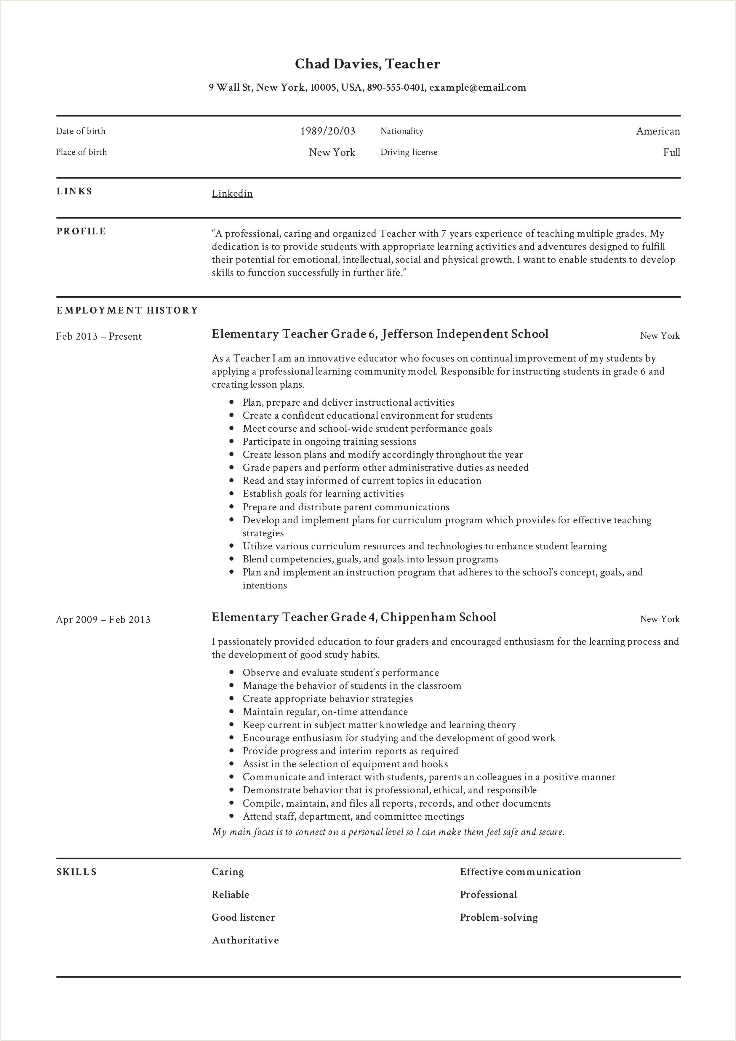 Entry Level Teacher Resume Objective Examples