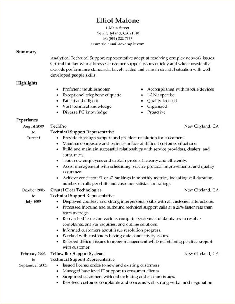 Entry Level Technical Support Resume Objective