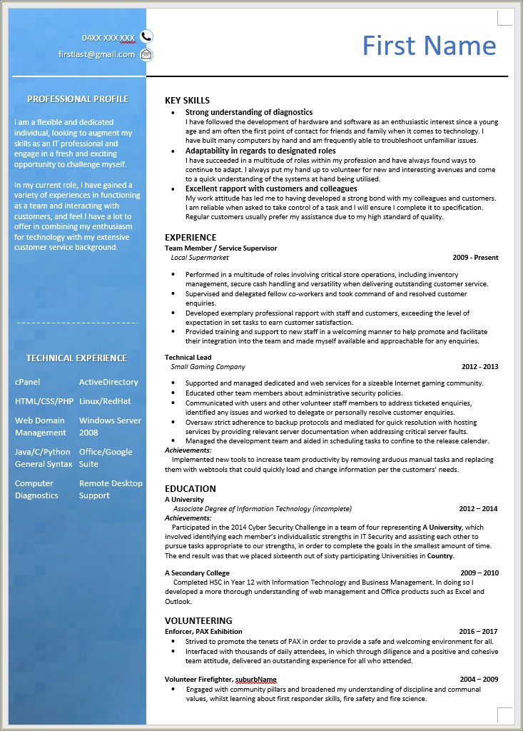 Entry Level Technical Support Resume Samples