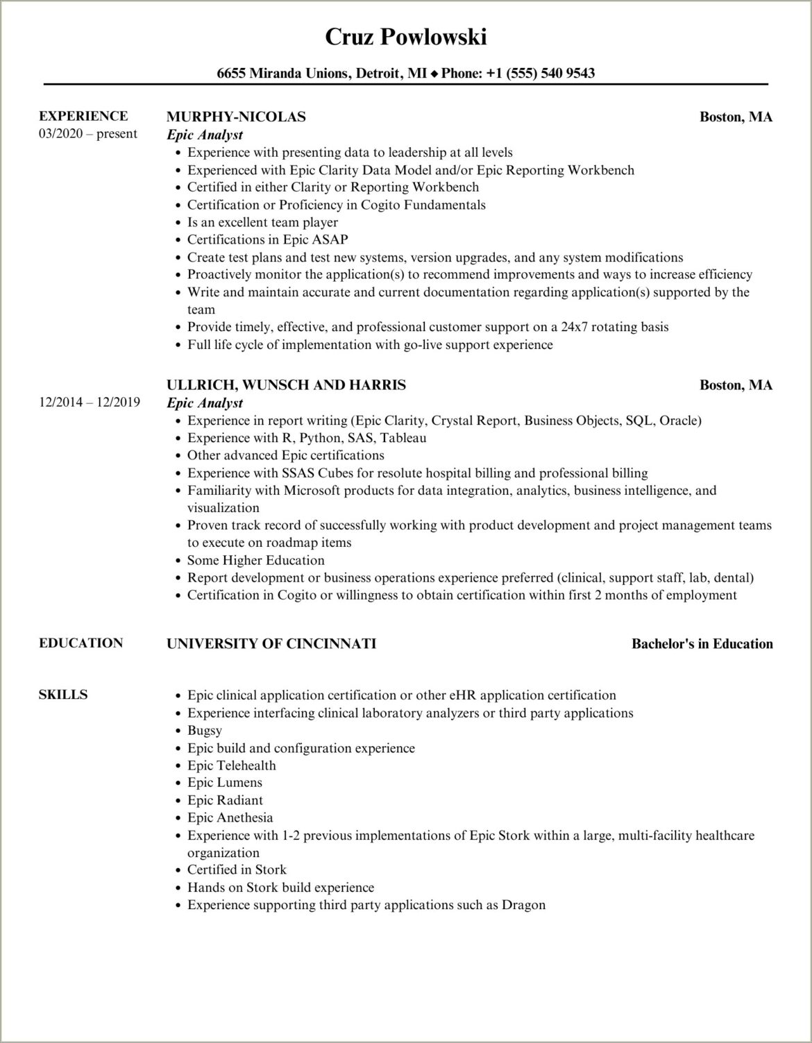 Epic Cerner Go Live Resume Examples 2019