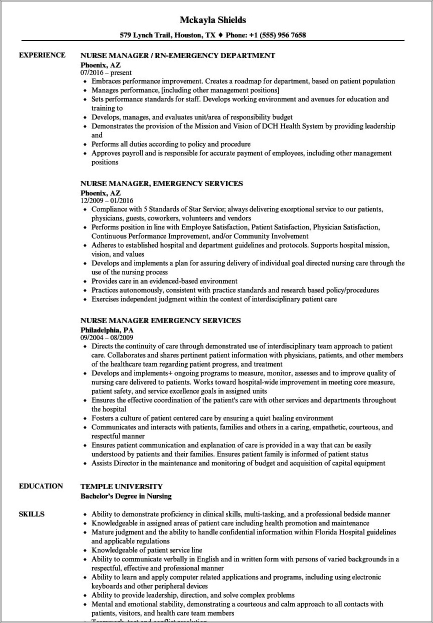 Er Nurse Job Description Resume Example