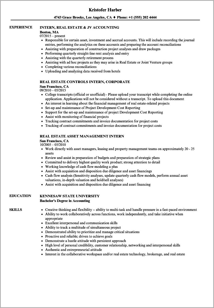 Estate And Trust Accounting Intern Resume Sample