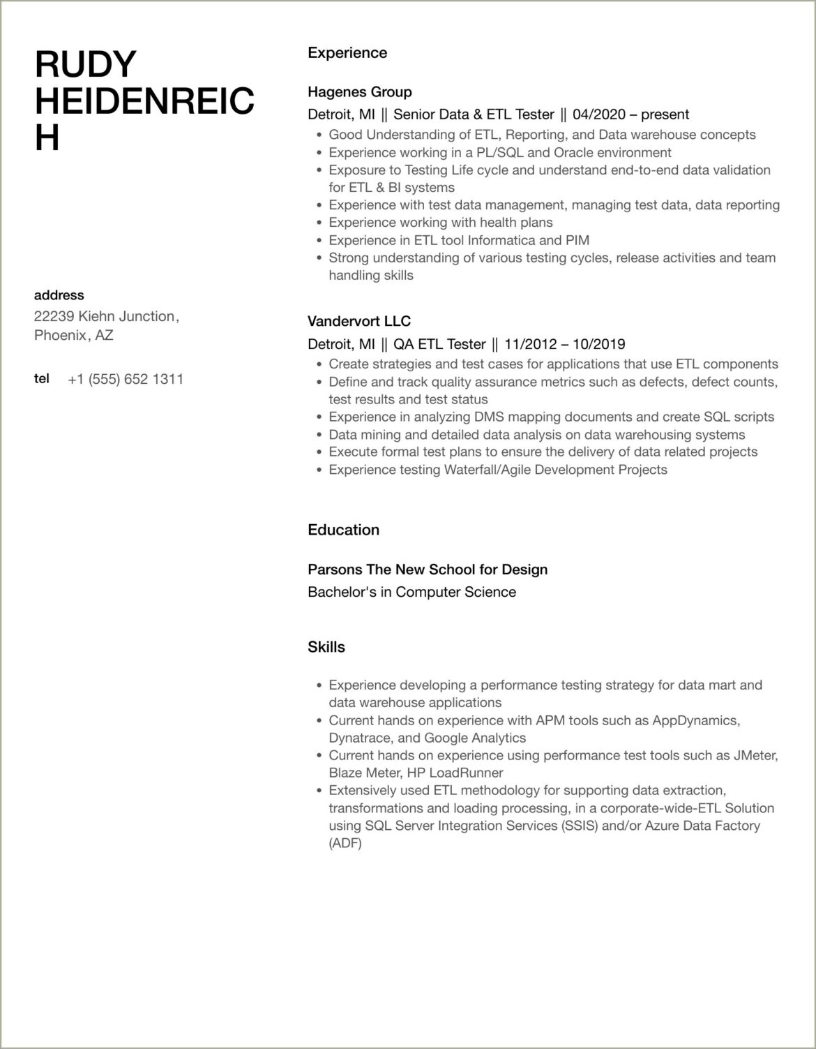 Etl Tester Resume With No Experience