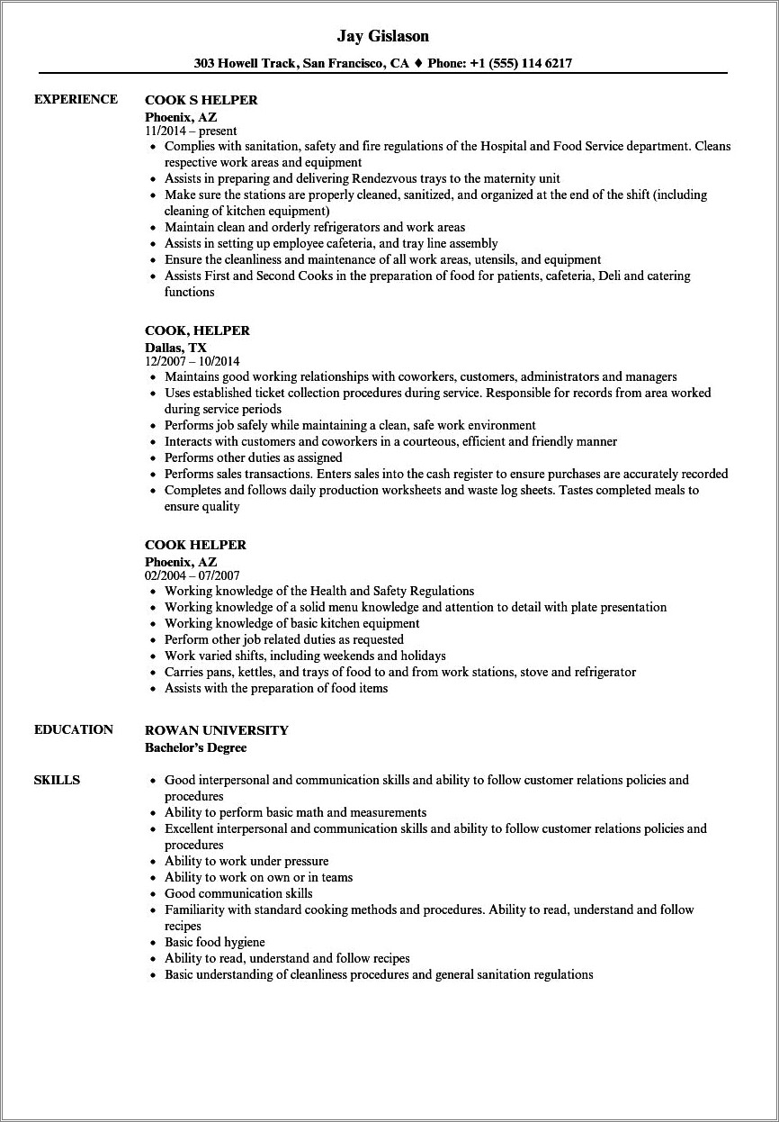 Eurest Cook Job Description For Resume