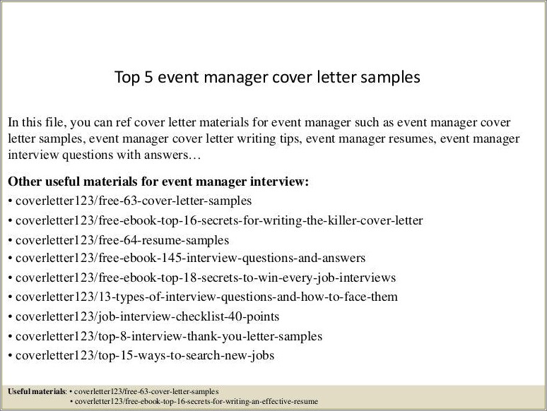 Event Coordinator Resume Cover Letter Samples