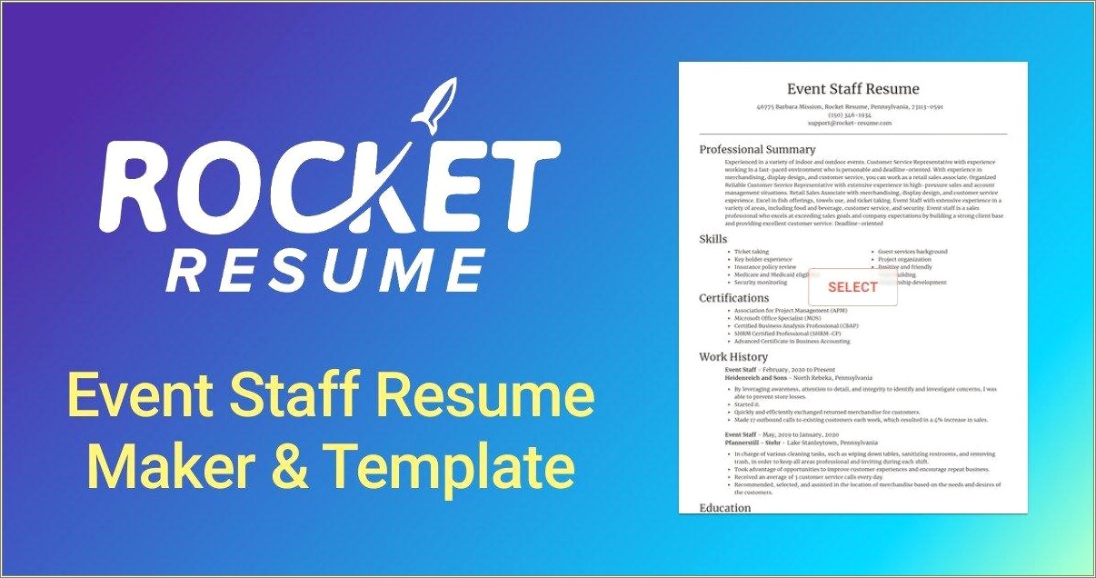 Event Staff Job Description For Resume