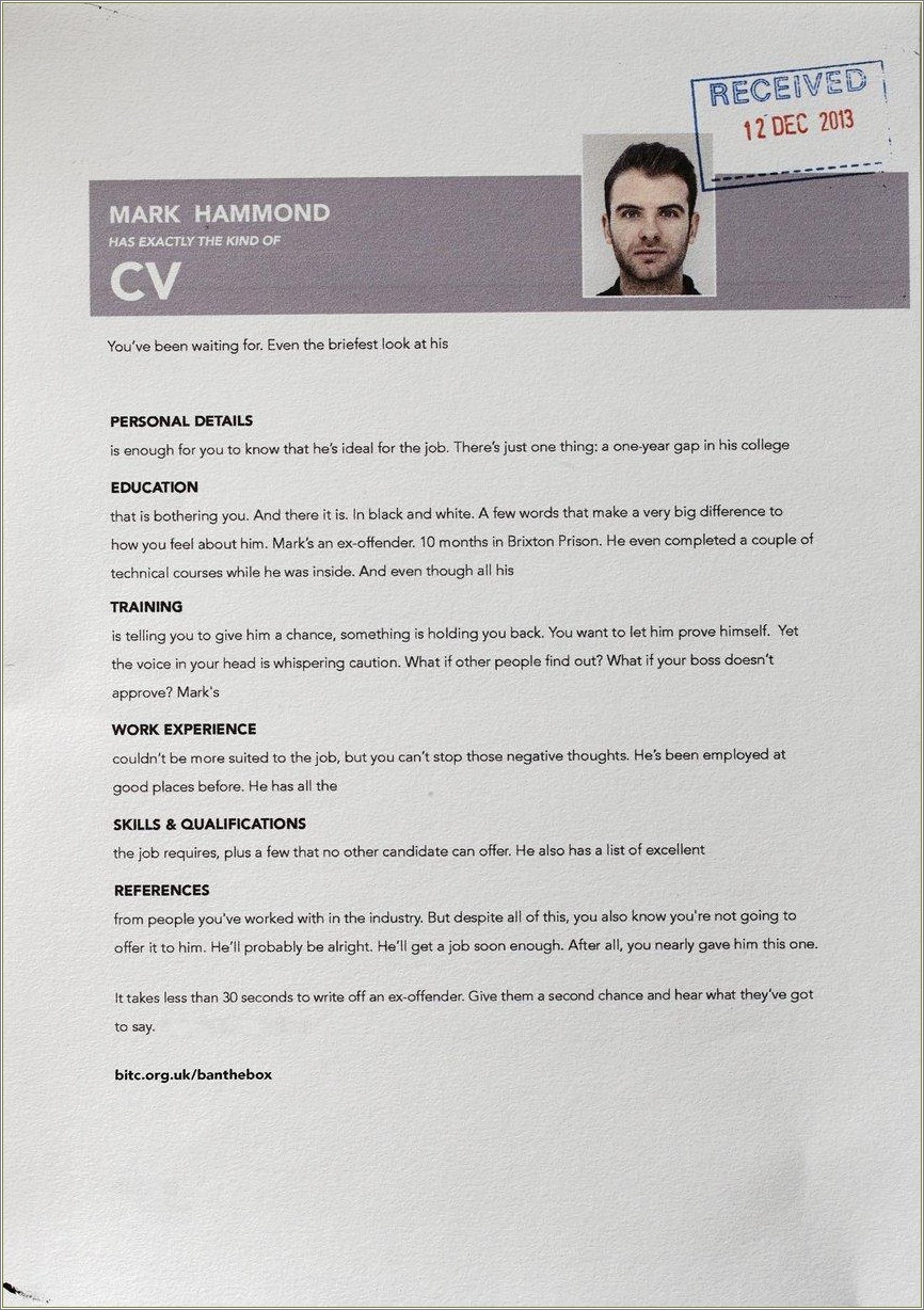 Ex Offendor No Job Experiemnce Resume