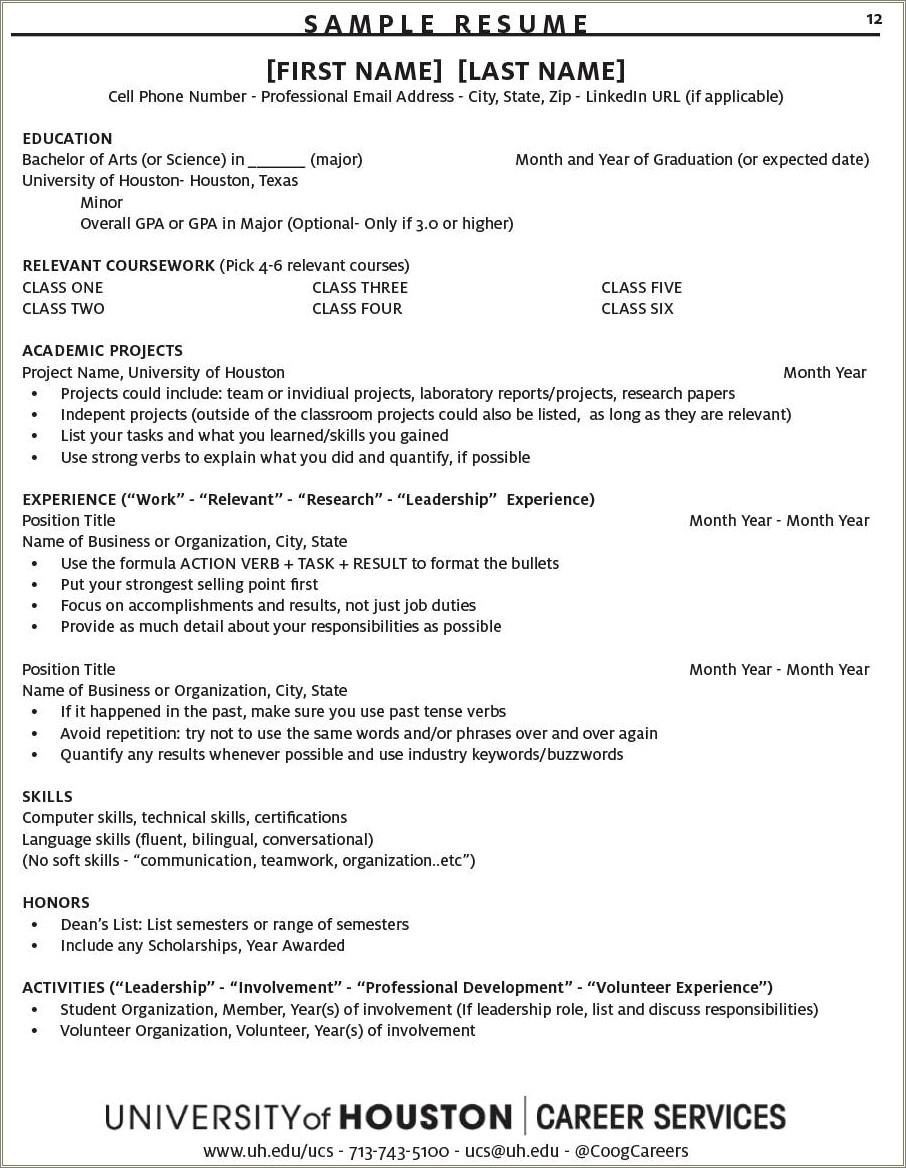 Example Active Verbs For Good Science Resumes