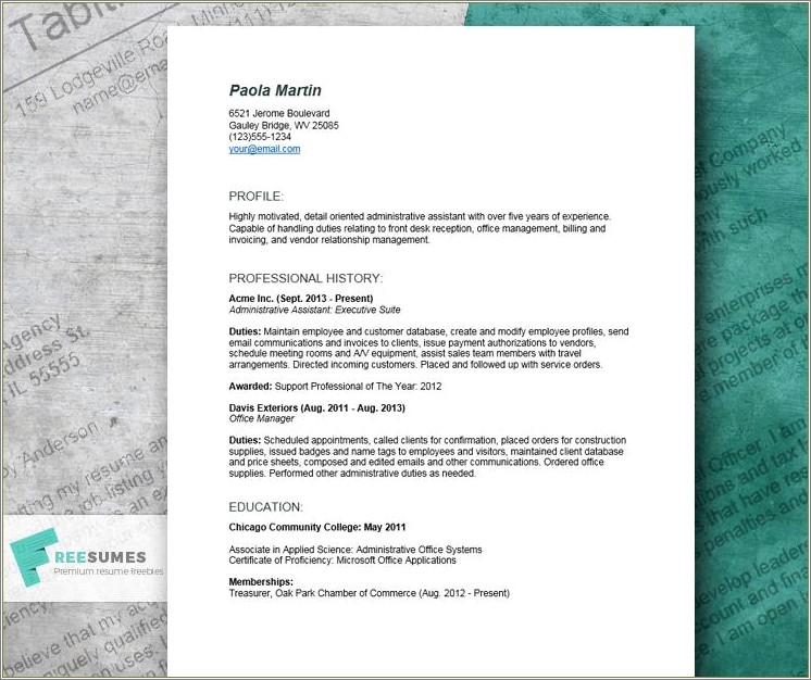 Example Administrative Assistant Resume For Office Team