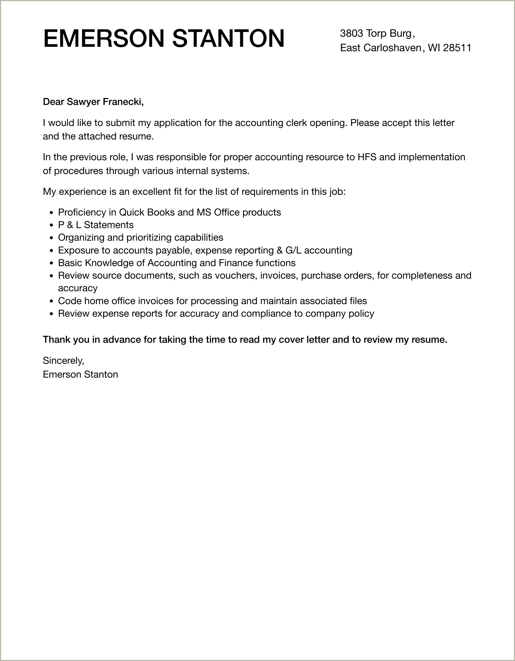 Example Cover Letter And Resume For Invoice Clerk