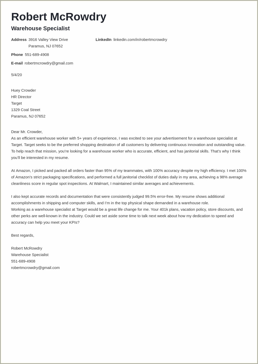 Example Cover Letter For Packaging Resume