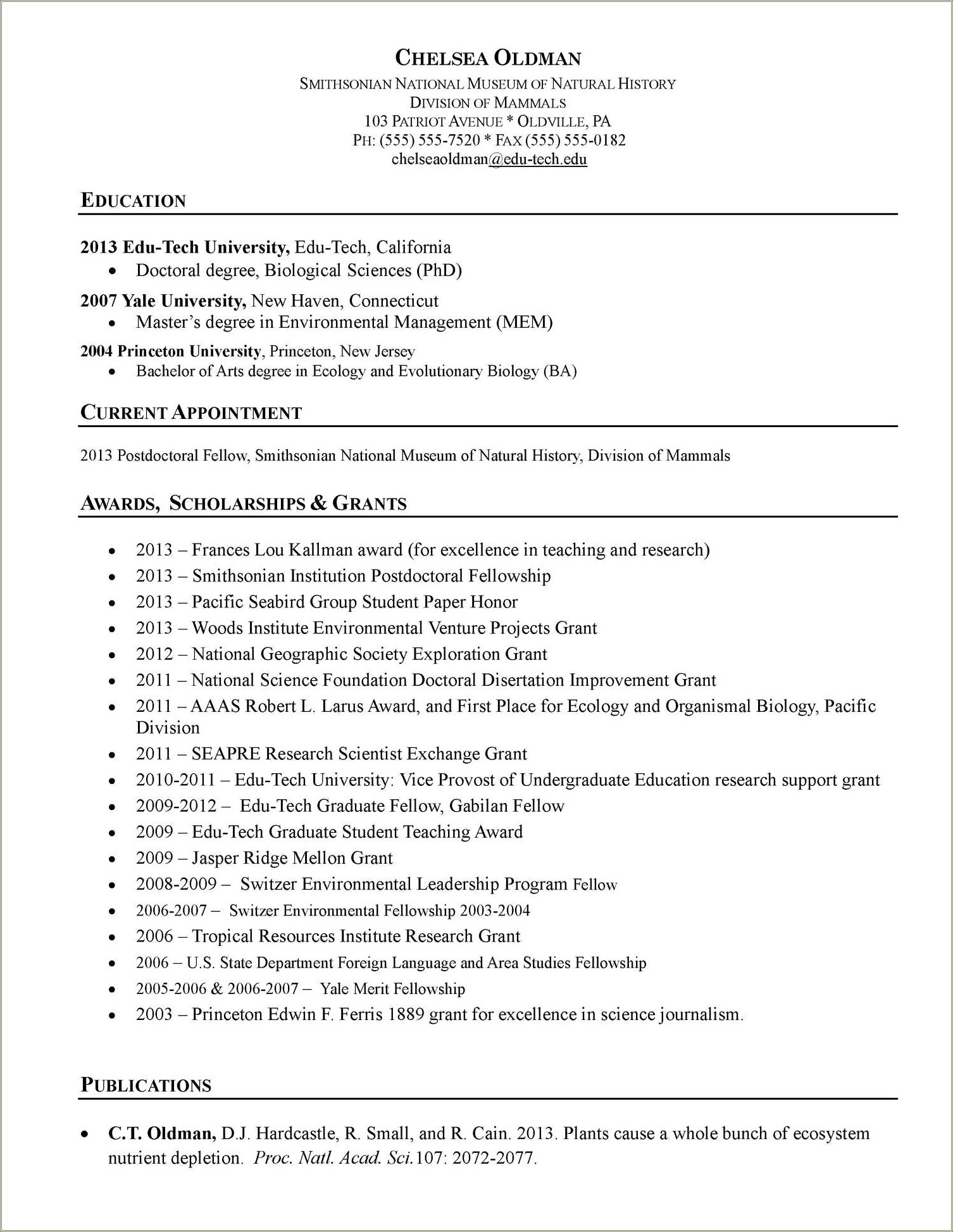 Example Cv Resume For Graduate Student