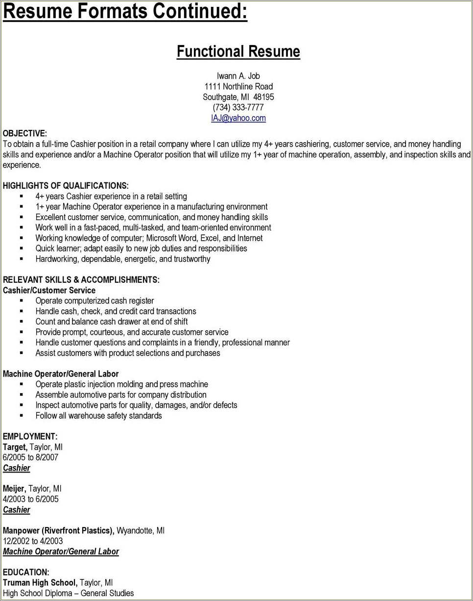 Example Duties For Resume For Meijer