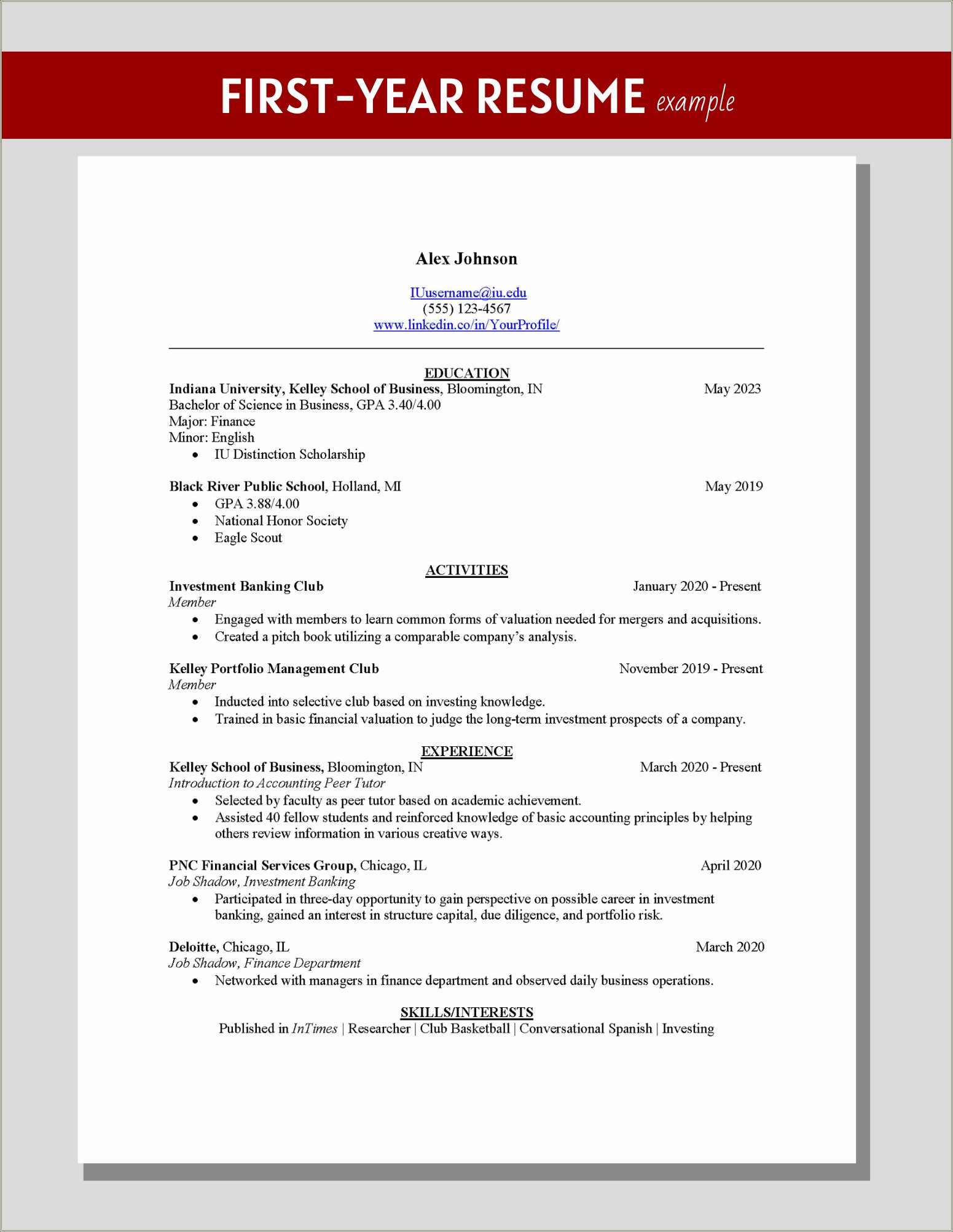 Example For A Resume For First Job