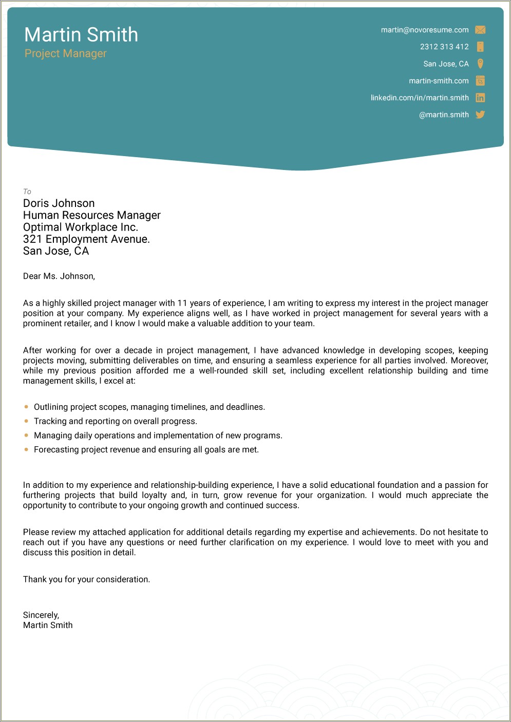 Example General Cover Letter For Resume