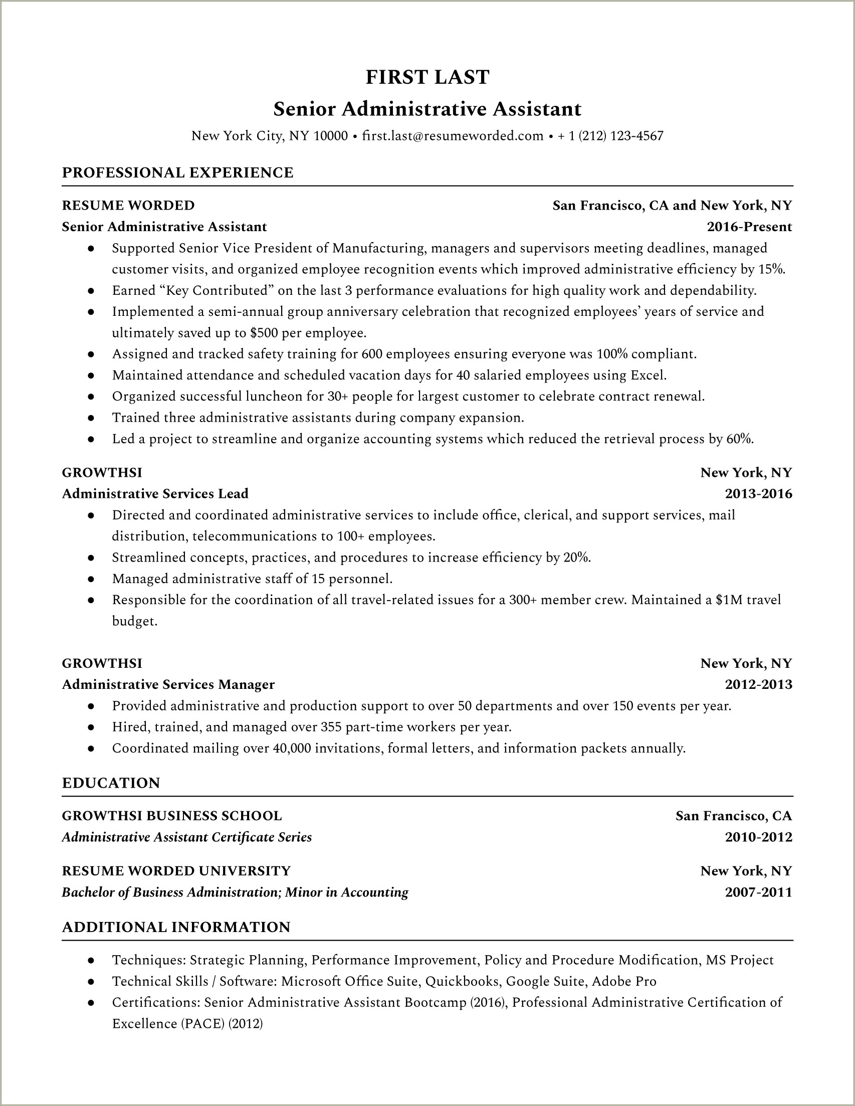 Example Headline For Resume For Administrative Position