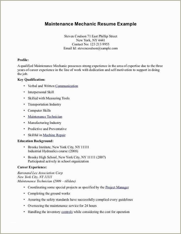 Example High School Resume No Work Experience