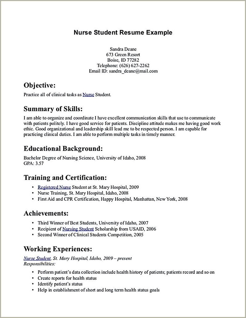 Example Labor And Delivery Nurse Resume
