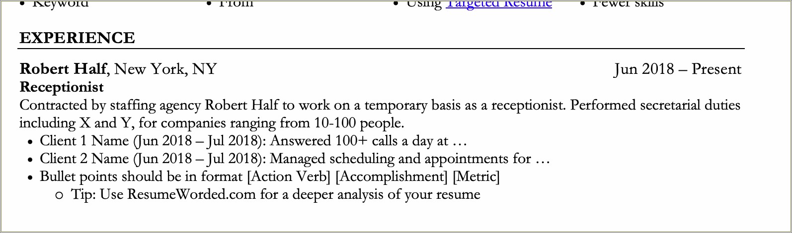 Example Listing Temp Jobs On Resume