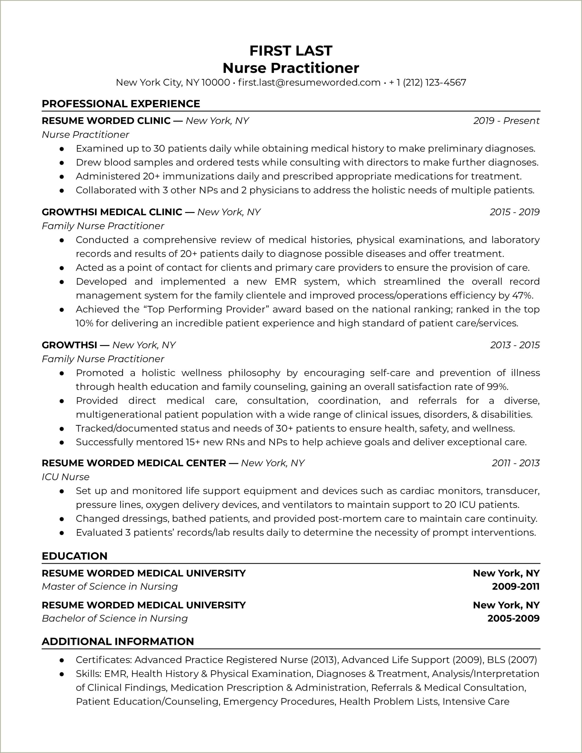 Example New Grad Registered Nurse Resume