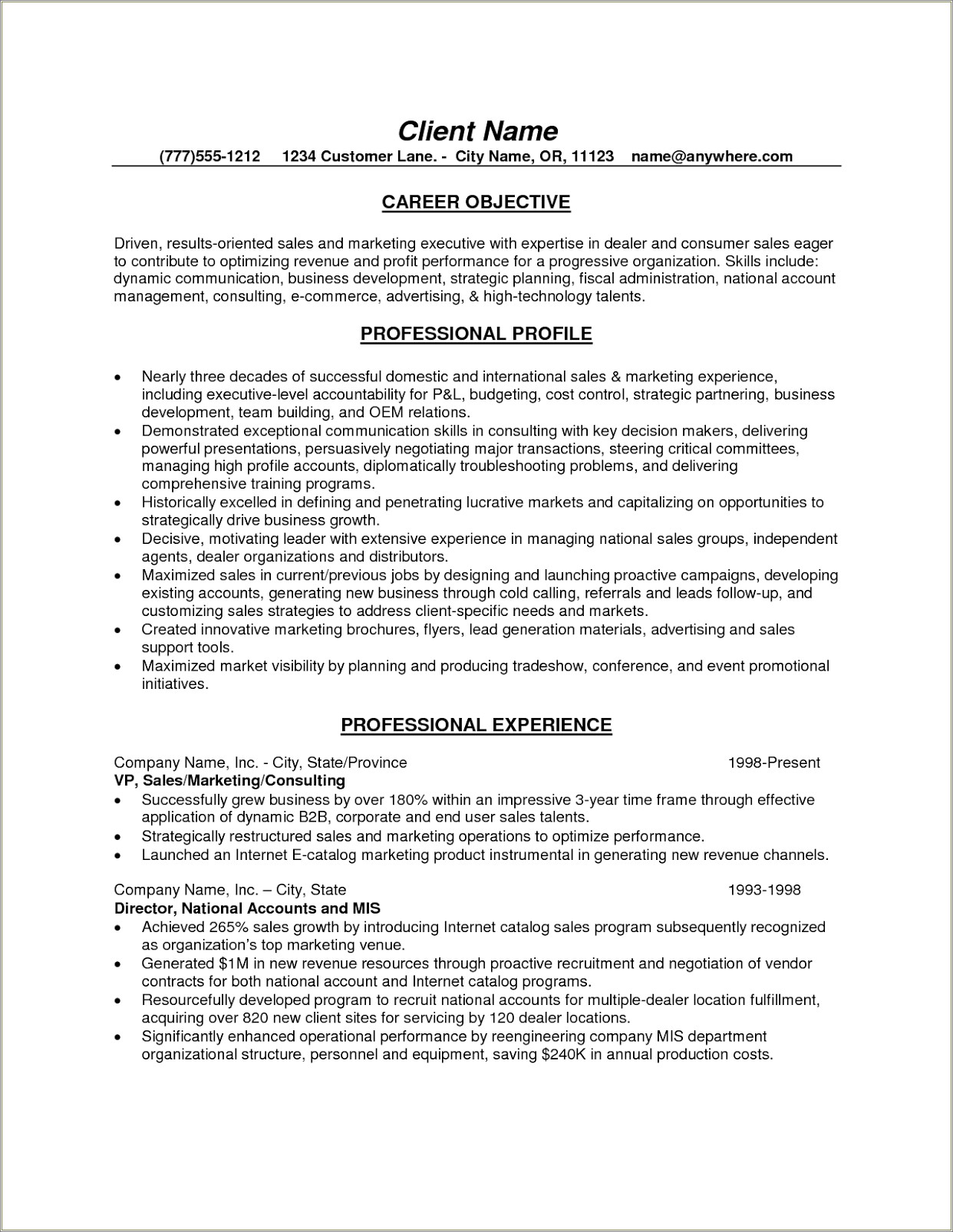 Example Objective For Resume For Customer Service