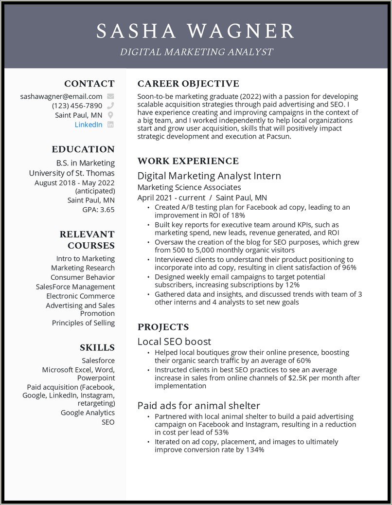 Example Objective For Resume For Graduate School