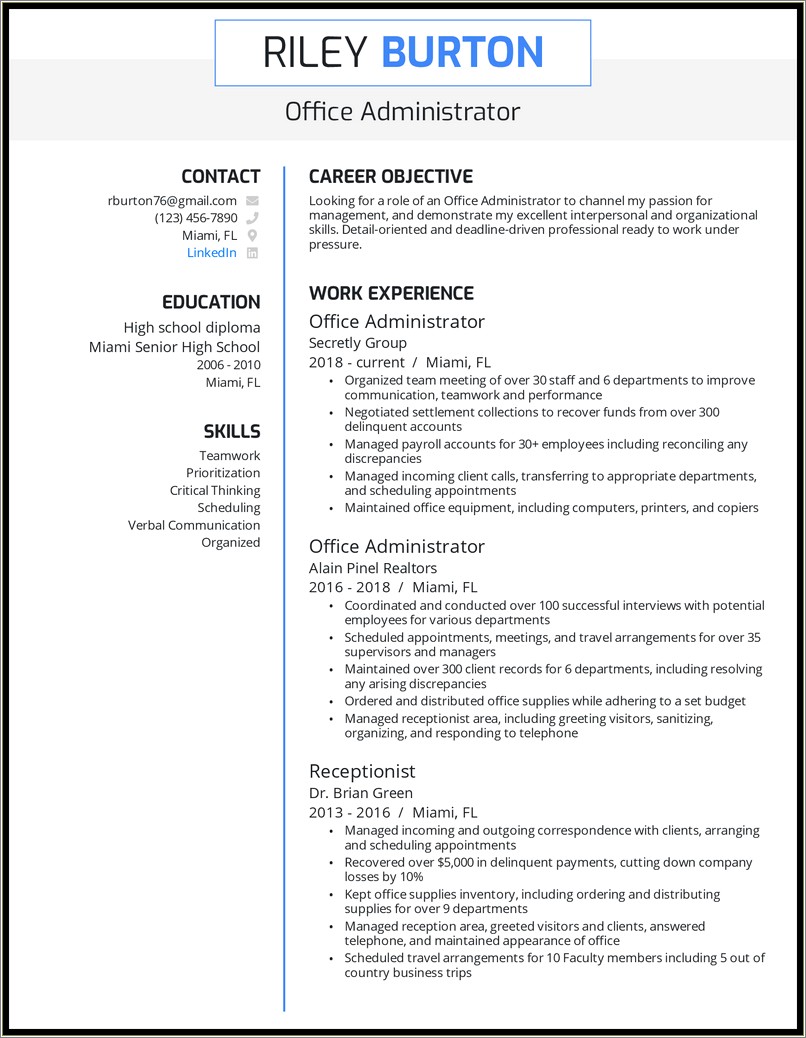 Example Objectives For Resume In Medical Office Coordinator