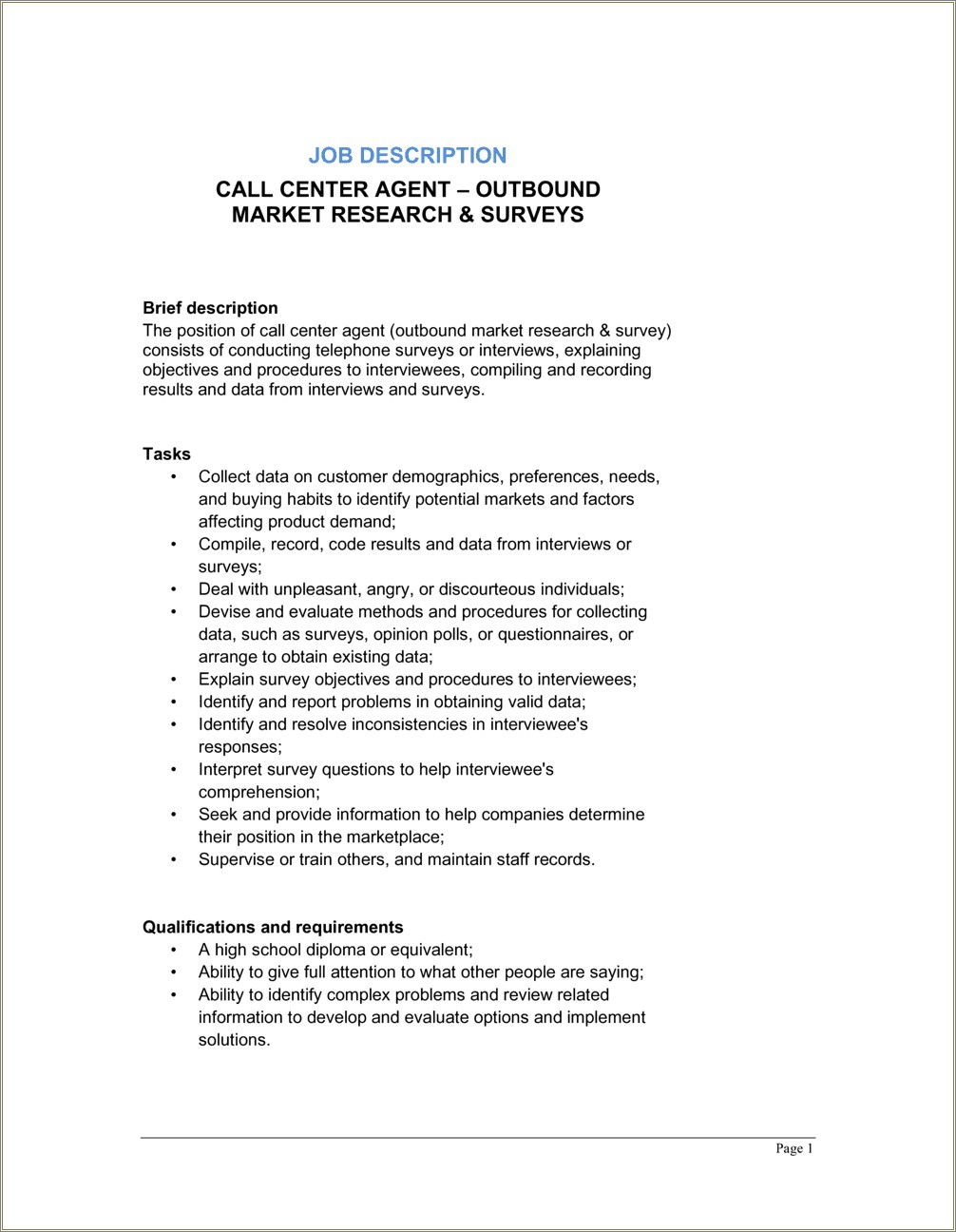 Example Objectives In Resume For Call Center