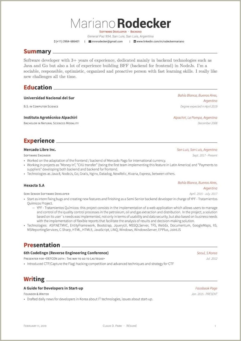 Example Of 2 Page Computer Science Resume